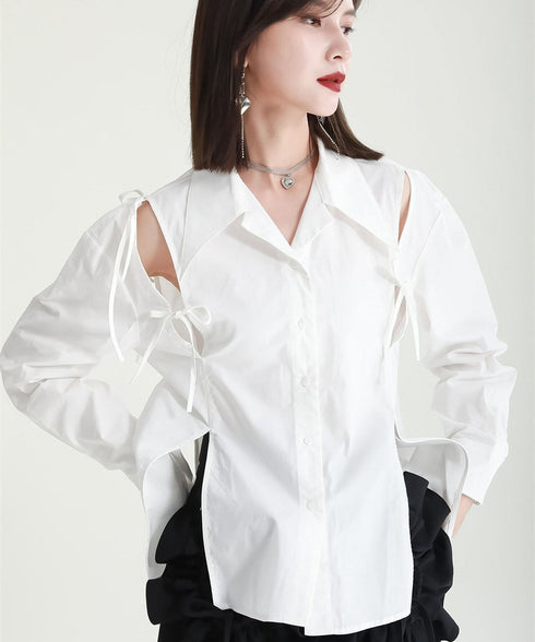 Cut-Out Ribbon Sleeve Shirt